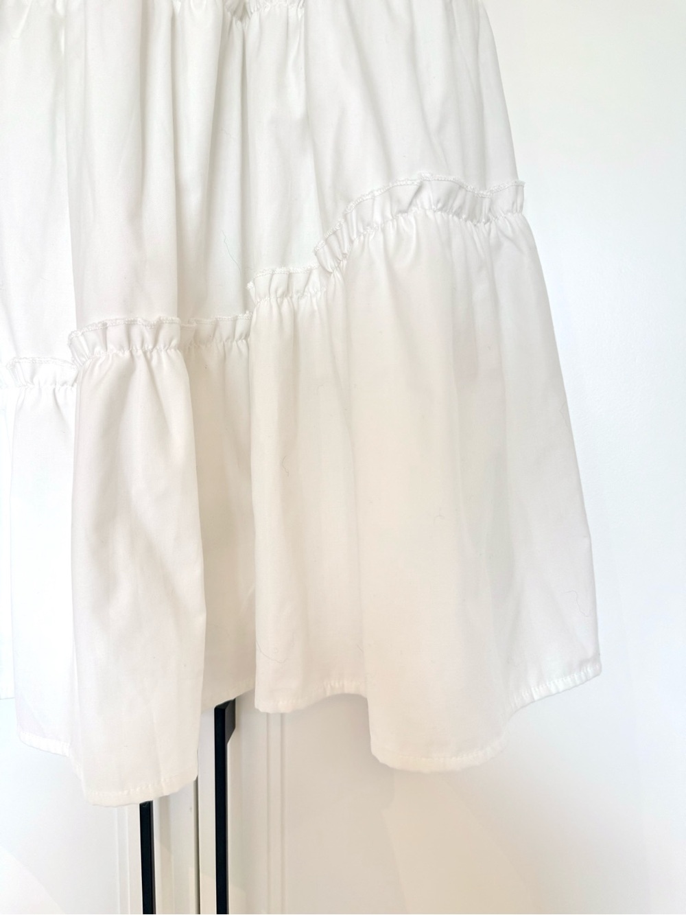 White Cotton Tiered Midi Skirt with Lining - Picture 3 of 8